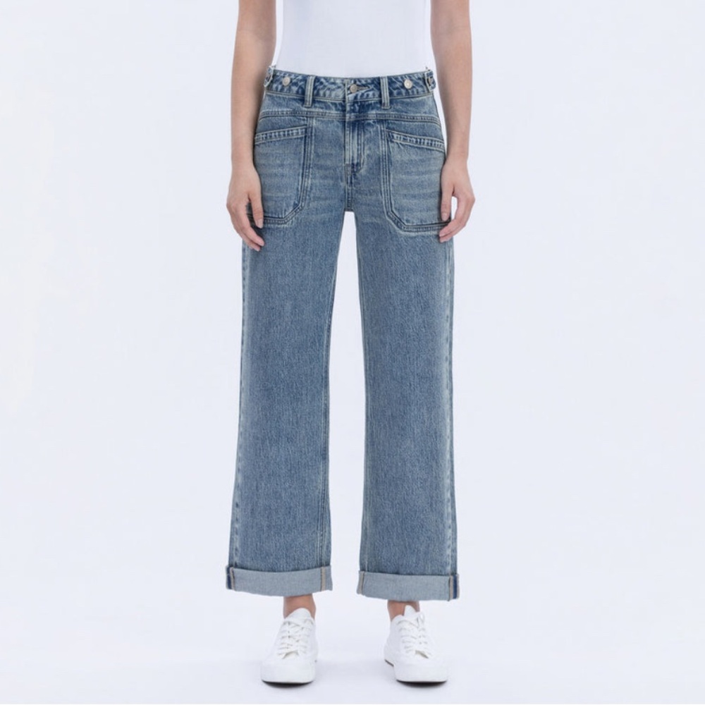 Flying Monkey Women's Wide Leg Cuffed Jeans in Light Blue